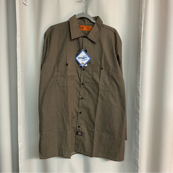 NWT Dickies men’s  button down shirt size XL-Reg Brown checked - Picture 1 of 7